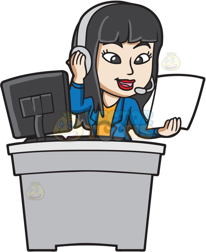 836x1024 A Female Call Center Agent Reading Notes Cartoon Clipart