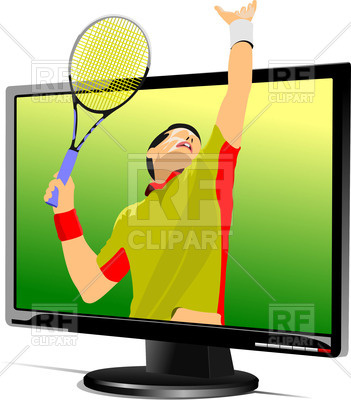 351x400 Flat Computer Monitor (Tv Set) Showing Tennis Serve Royalty Free