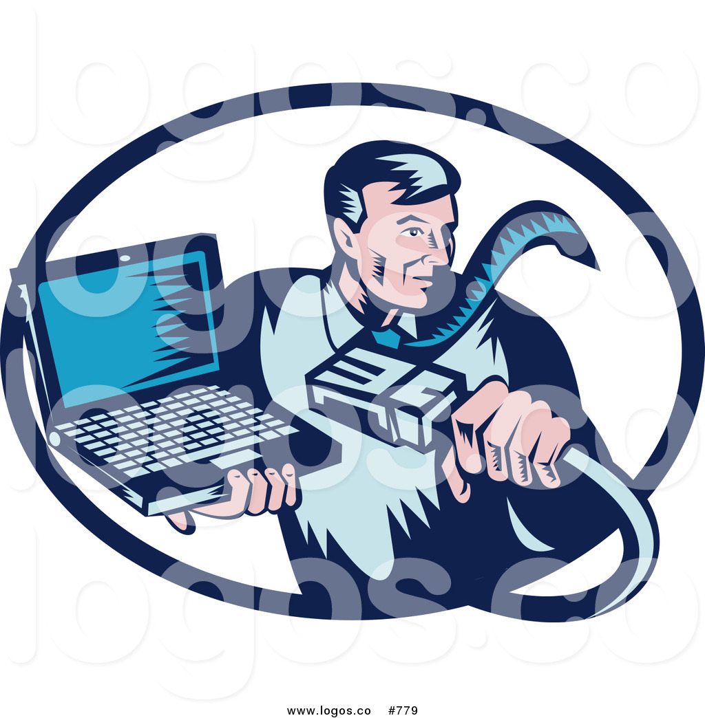 1024x1044 Royalty Free Vector Logo Of A Computer Repair Man By Patrimonio