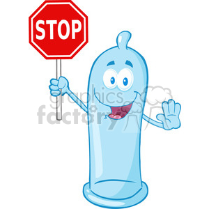 300x300 Royalty Free 5164 Condom Cartoon Mascot Character Holding A Stop
