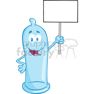 300x300 Royalty Free 5168 Condom Cartoon Mascot Character Holding Up