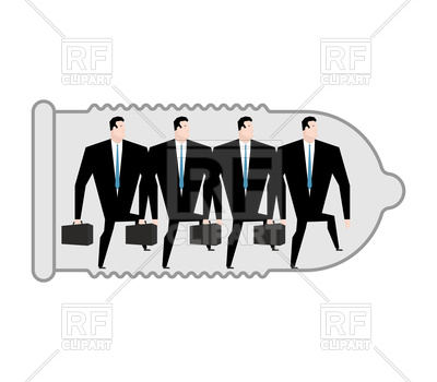 400x350 Business Protection. Businessman In Condom. Royalty Free Vector