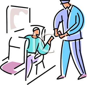 300x294 Conductor Taking Tickets From A Passenger Clipart Image