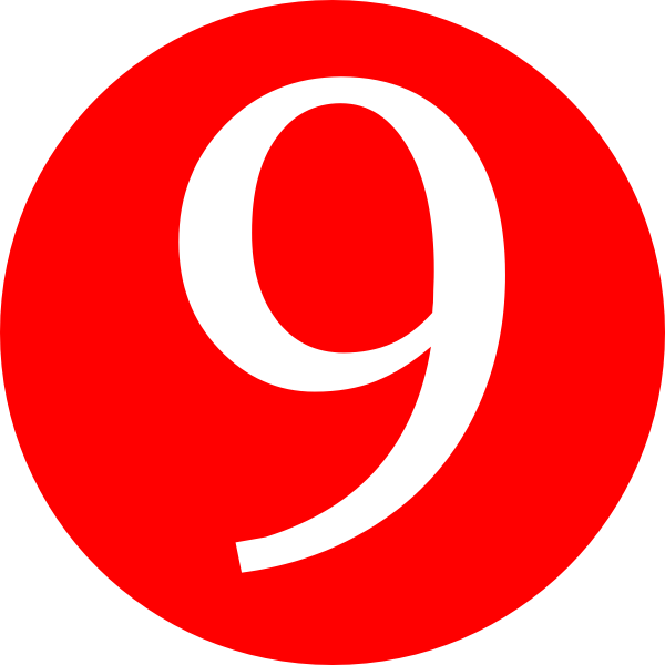 600x600 Red, Rounded,with Number 9 Clip Art