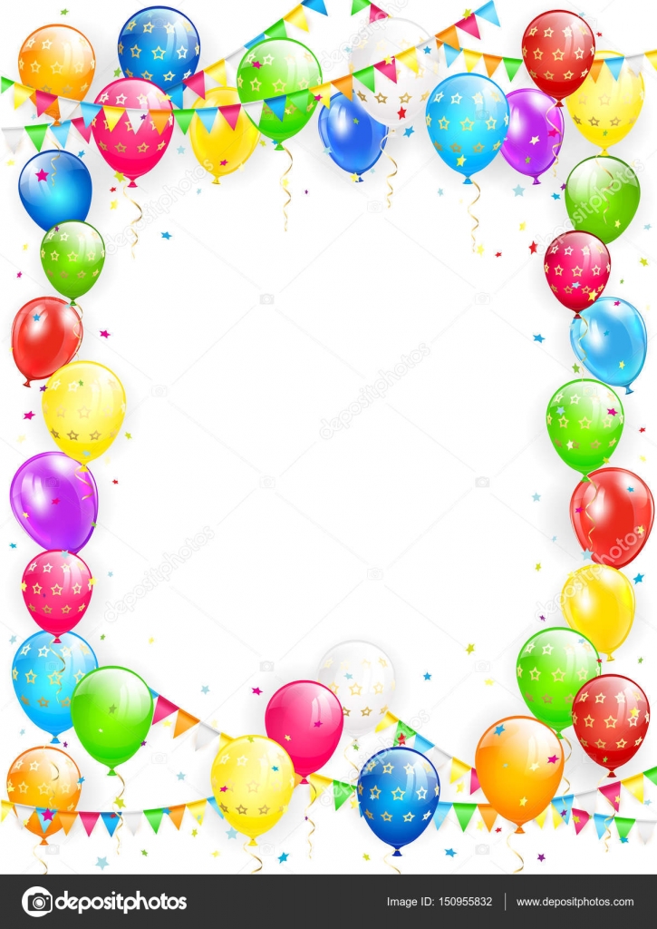 725x1024 Birthday Balloons And Confetti On White Background Stock Vector