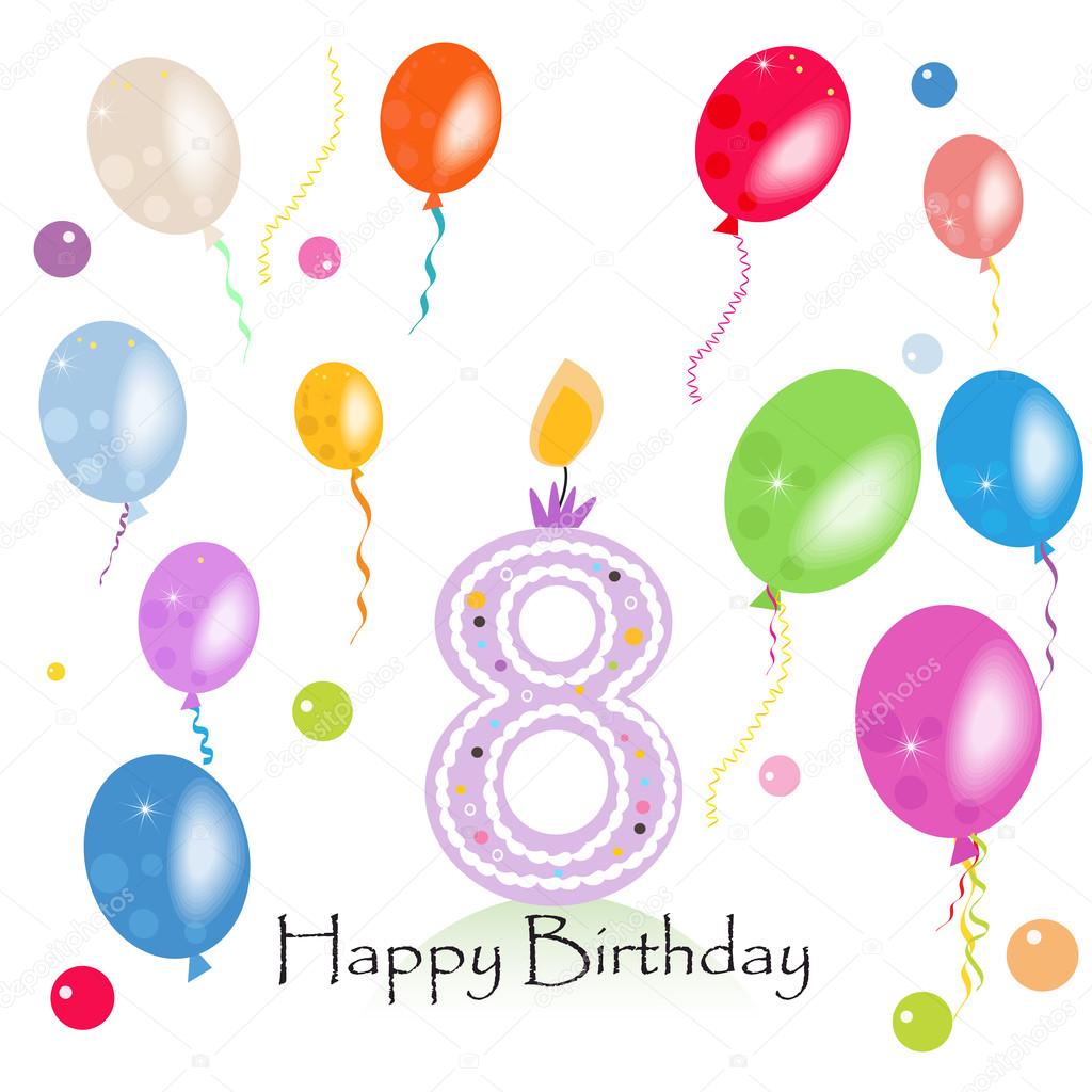 1024x1024 Happy Eighth Birthday Candle Vector With Colorful Confetti