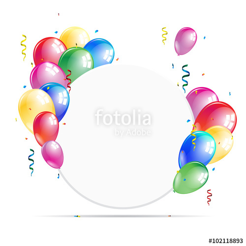 500x500 White Round Paper Banner With Colorful Balloons, Ribbons
