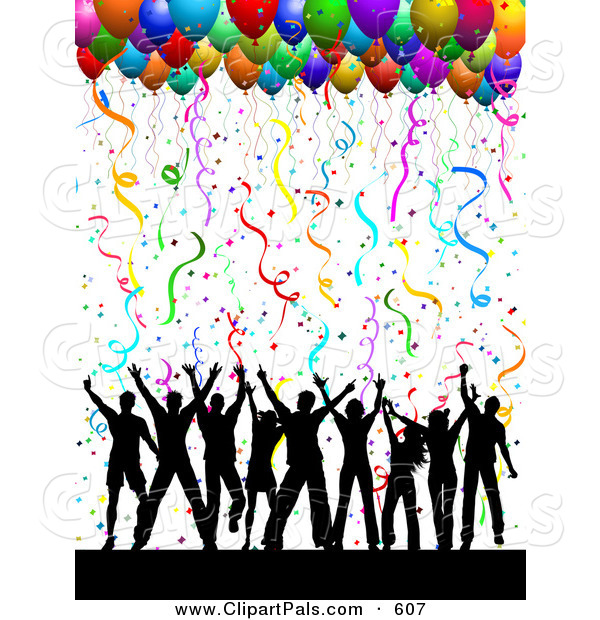 600x620 Pal Clipart Of A Silhouetted Dancing Group Under Confetti