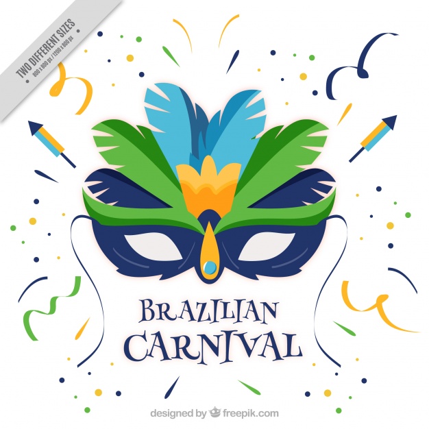 626x626 Brazilian Carnival Background With Flat Mask And Confetti Vector