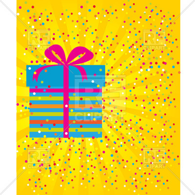 400x400 Greeting Card With Confetti And Gift Box Royalty Free Vector Clip