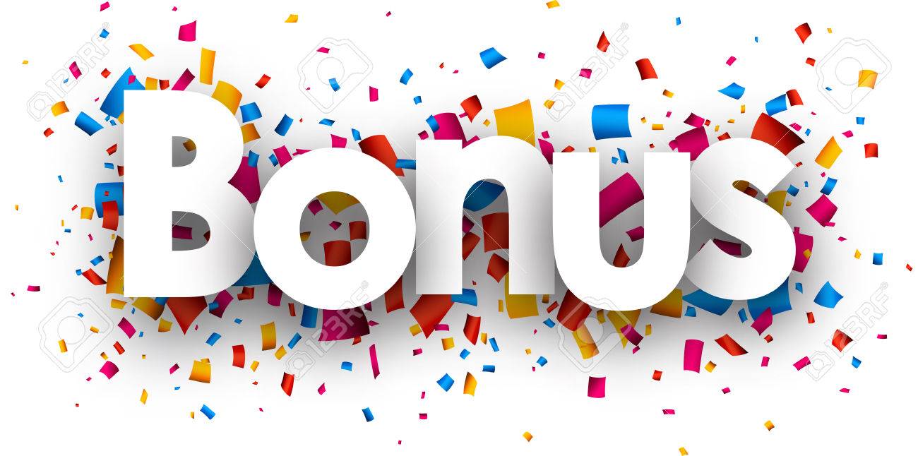 1300x646 Bonus With Colour Confetti. Vector Paper Illustration. Royalty