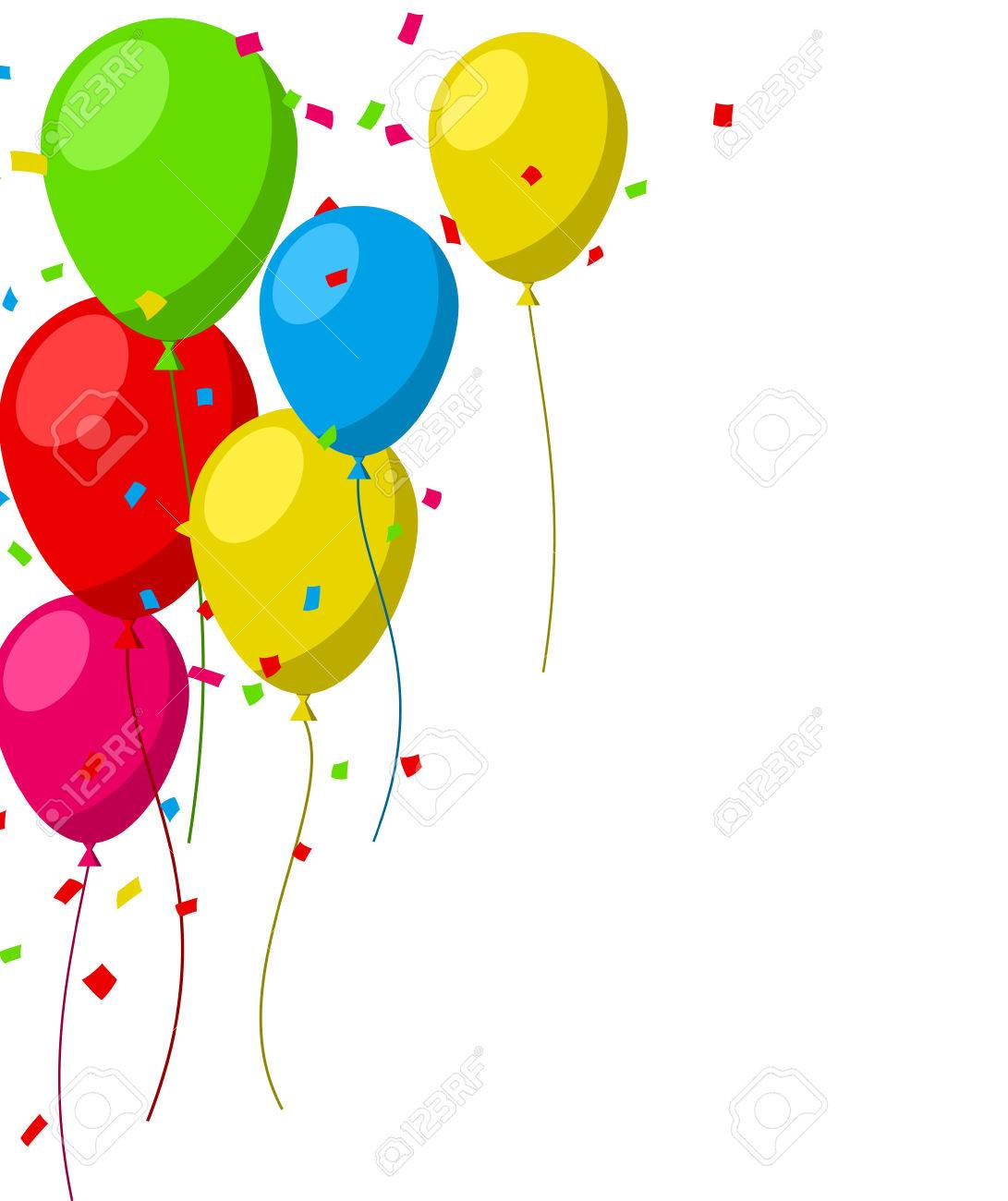 1091x1300 Celebration Background With Flat Balloons And Confetti. Vector