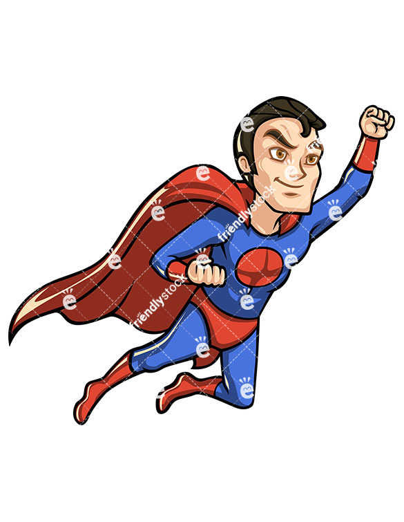 585x755 Superhero With Cape Flying Like Superman Cartoon Clipart