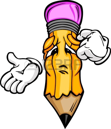 386x450 Cartoon Pencil With Face Pondering Creativity Or Confused About