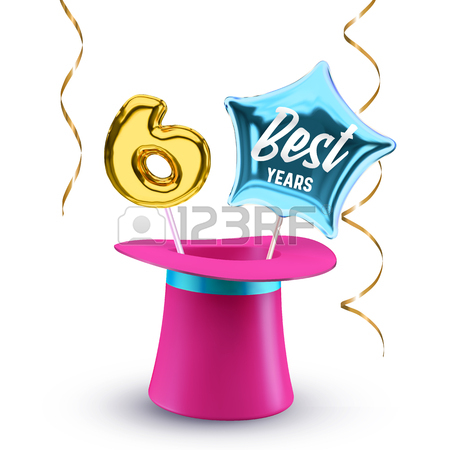 450x450 Six Best Years Anniversary Vector Banner With Pink Magic Hat