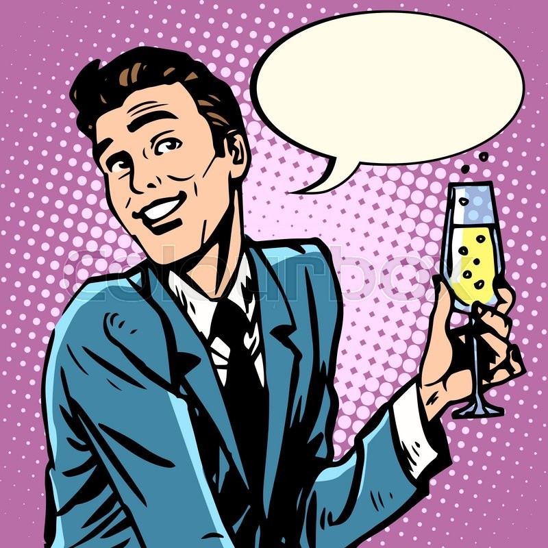 800x800 A Cheerful Man With A Glass Of Champagne Wines Pop Art Retro Style