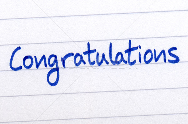600x398 Congratulations, Written With Blue Ink On White Paper. Stock Photo