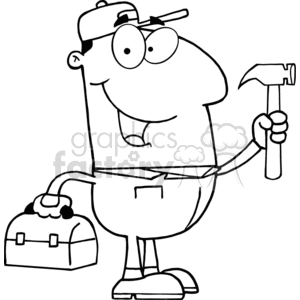 300x300 Royalty Free 4313 Construction Worker With Hammer And Tool Box