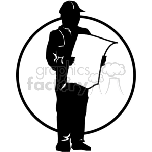 300x300 Royalty Free Black And White Construction Worker Looking