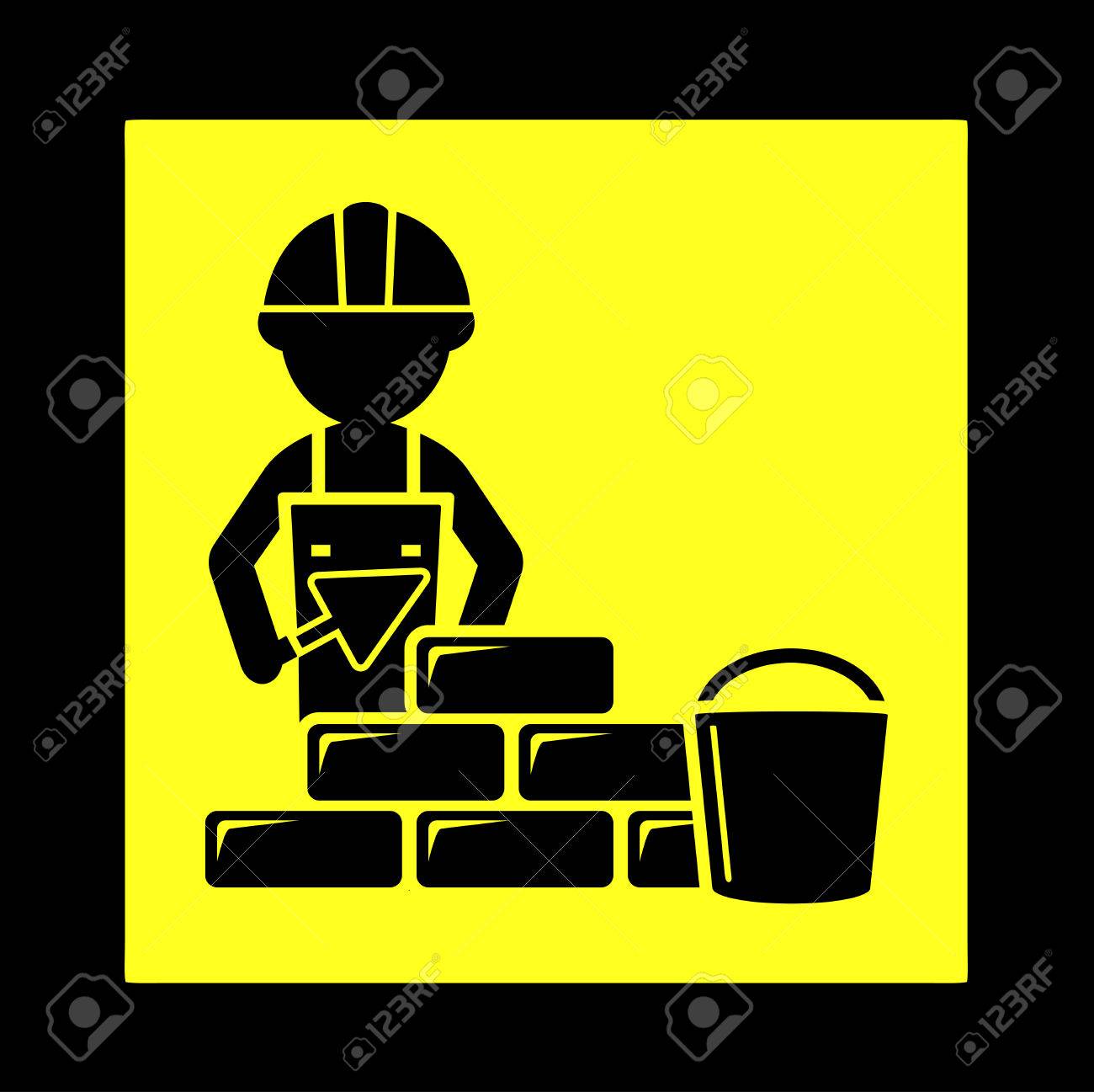 1300x1297 Yellow Construction Icon With Builder Laying Brick Wall Royalty