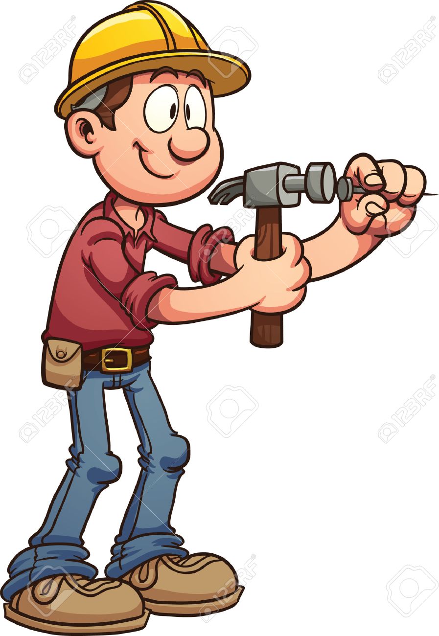 897x1300 Construction Worker Hammering A Nail Vector Clip Art Illustration