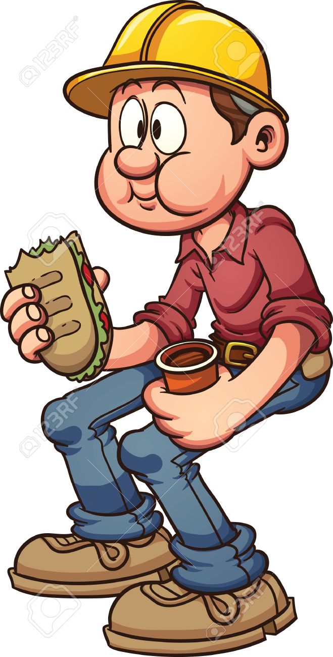 659x1300 Construction Worker Having A Lunch Break Vector Clip Art