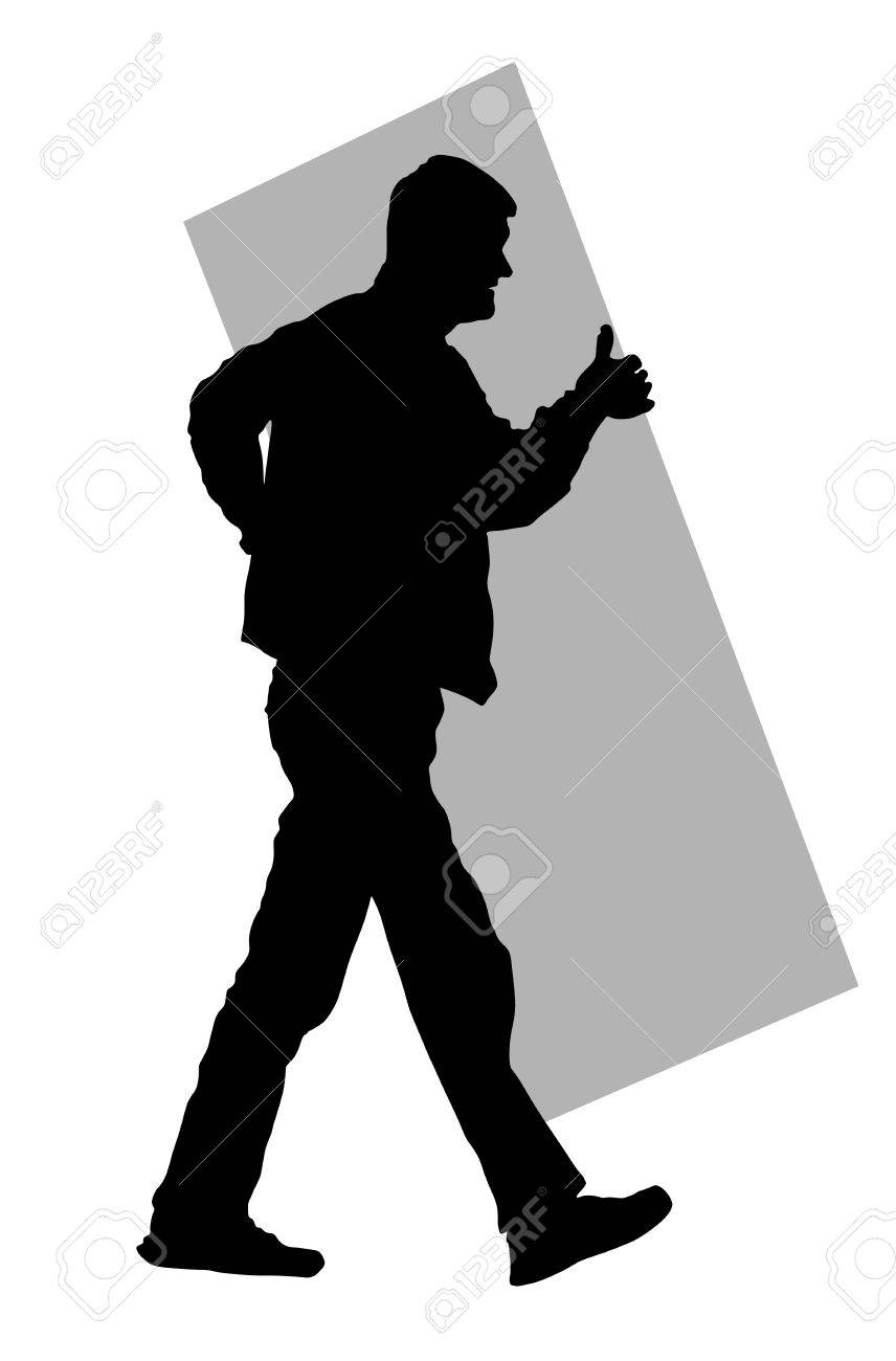856x1300 Construction Worker Character Silhouette Carrying Tools