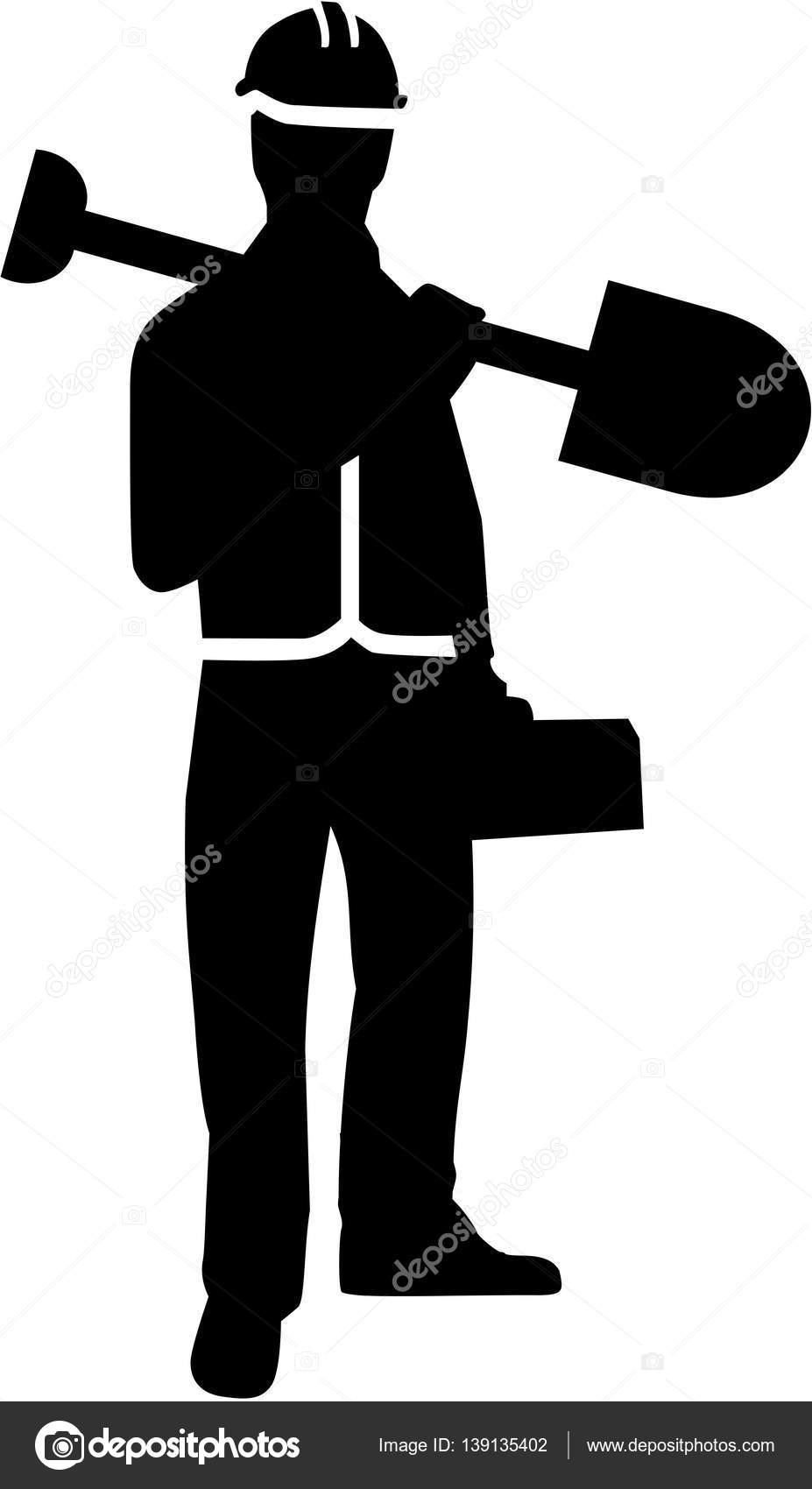 927x1700 Construction Worker With Shovel Silhouette Stock Vector