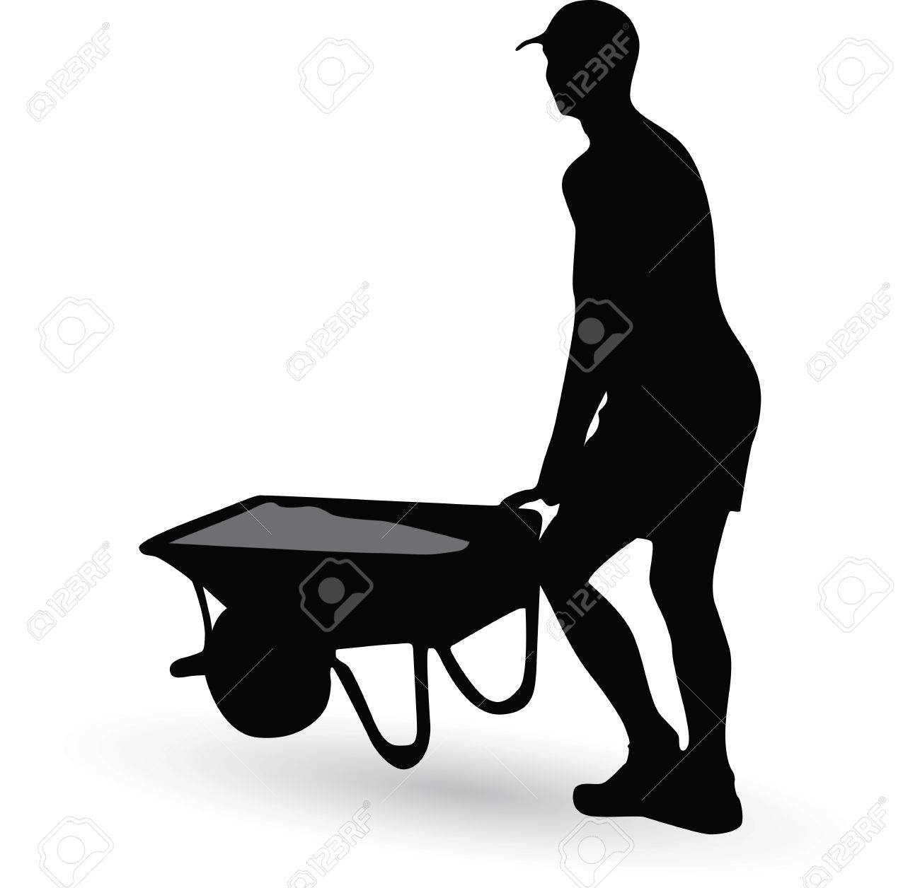 1300x1256 Construction Worker Silhouette Carries A Wheelbarrow Royalty Free
