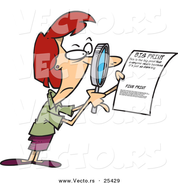 600x620 Vector Of A Mad Cartoon Woman Reading Fine Print On A Legal