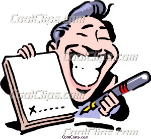 300x275 Cartoon Man With Pen And Contract Clip Art