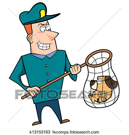 450x470 Clipart Of Cartoon Animal Control Officer With Dog In Net