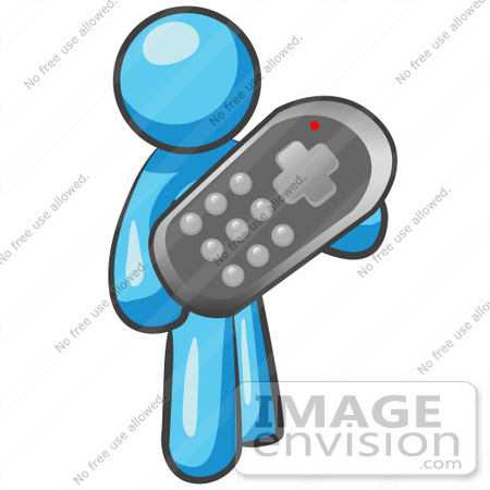 450x450 Clip Art Graphic Of A Sky Blue Guy Character Holding A Remote