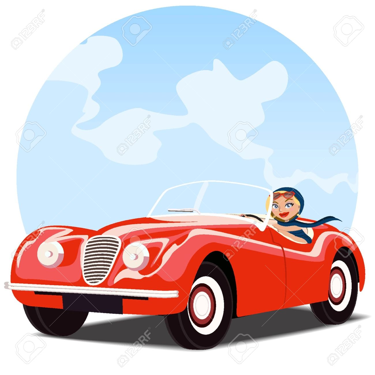 1300x1300 Girl In Old Red Convertible Car Royalty Free Cliparts, Vectors
