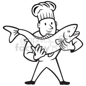 300x300 Royalty Free Black And White Chef Cook Holding Trout Fish 388163