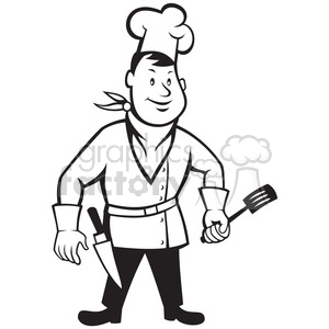 300x300 Royalty Free Black And White Chef Standing Front Spatula 001
