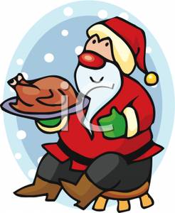 246x300 Of Santa Sitting On A Stool Holding A Cooked Turkey On A Platter