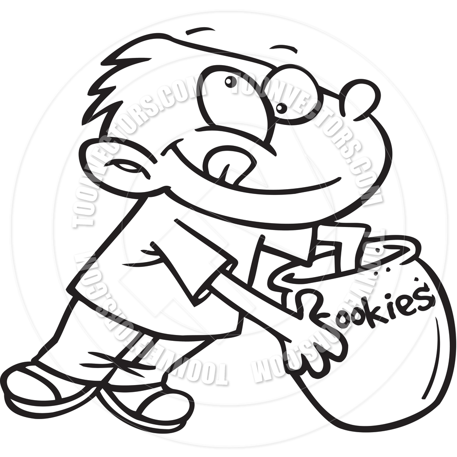 940x940 Cartoon Boy With Cookie Jar (Black And White Line Art) By Ron