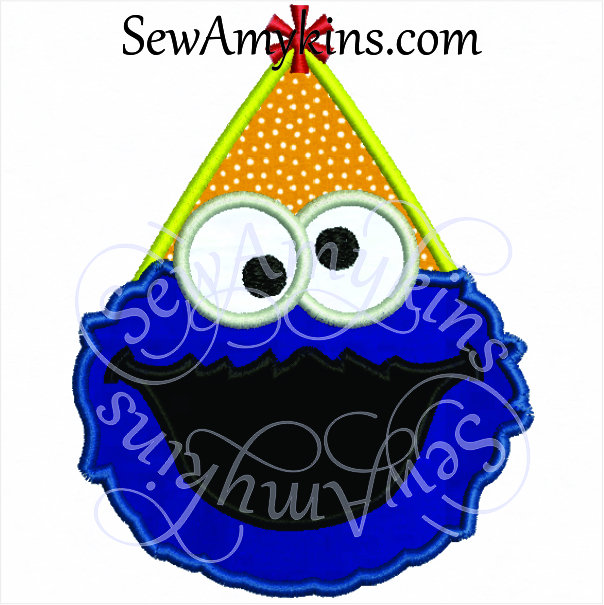 604x605 Cookie Monster One Birthday Applique