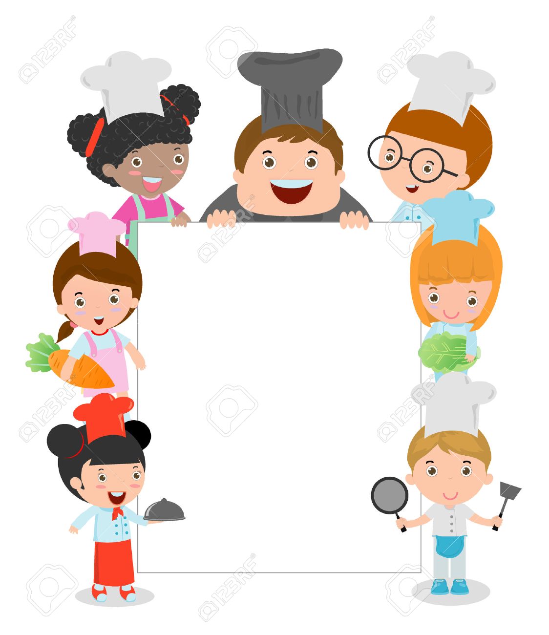 1124x1300 Kids Holding Cooking Surrounding A Blank Board, Kids Chef Peeping