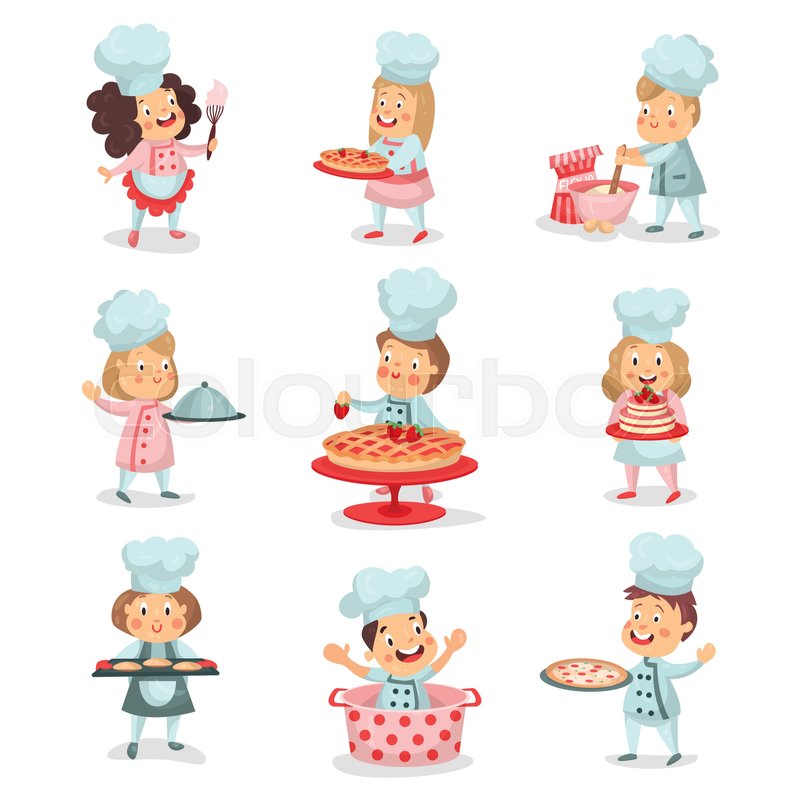 800x800 Set Of Little Cook Chief Kids Cartoon Characters Cooking Food