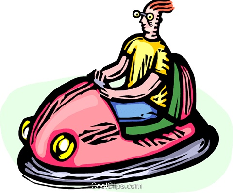 480x397 Man In A Bumper Car Royalty Free Vector Clip Art Illustration
