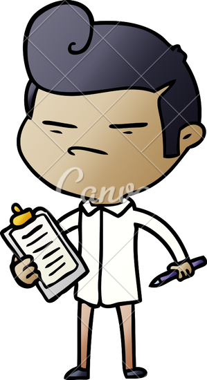 299x550 Cartoon Cool Guy With Fashion Hair Cut And Clip Board