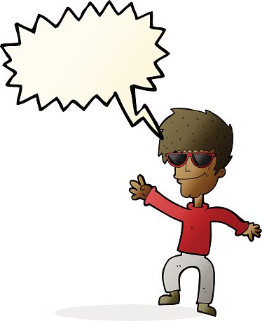 374x459 Cartoon Waving Cool Guy With Speech Bubble Premium Clipart