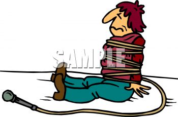 350x231 Cartoon Of A Musician Tangled Up In His Microphone Cord