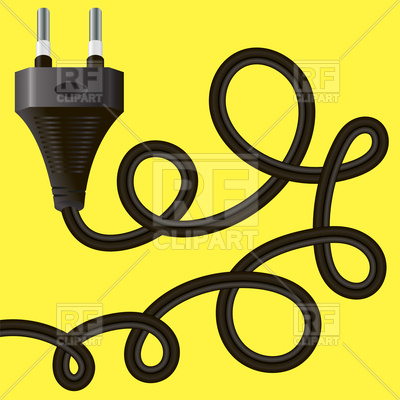 400x400 Black Plug With Cable On Yellow Background Royalty Free Vector