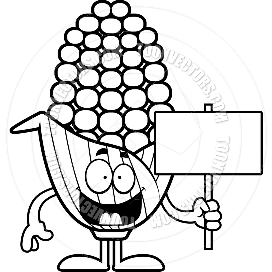 940x940 Cartoon Corn Sign (Black And White Line Art) By Cory Thoman Toon