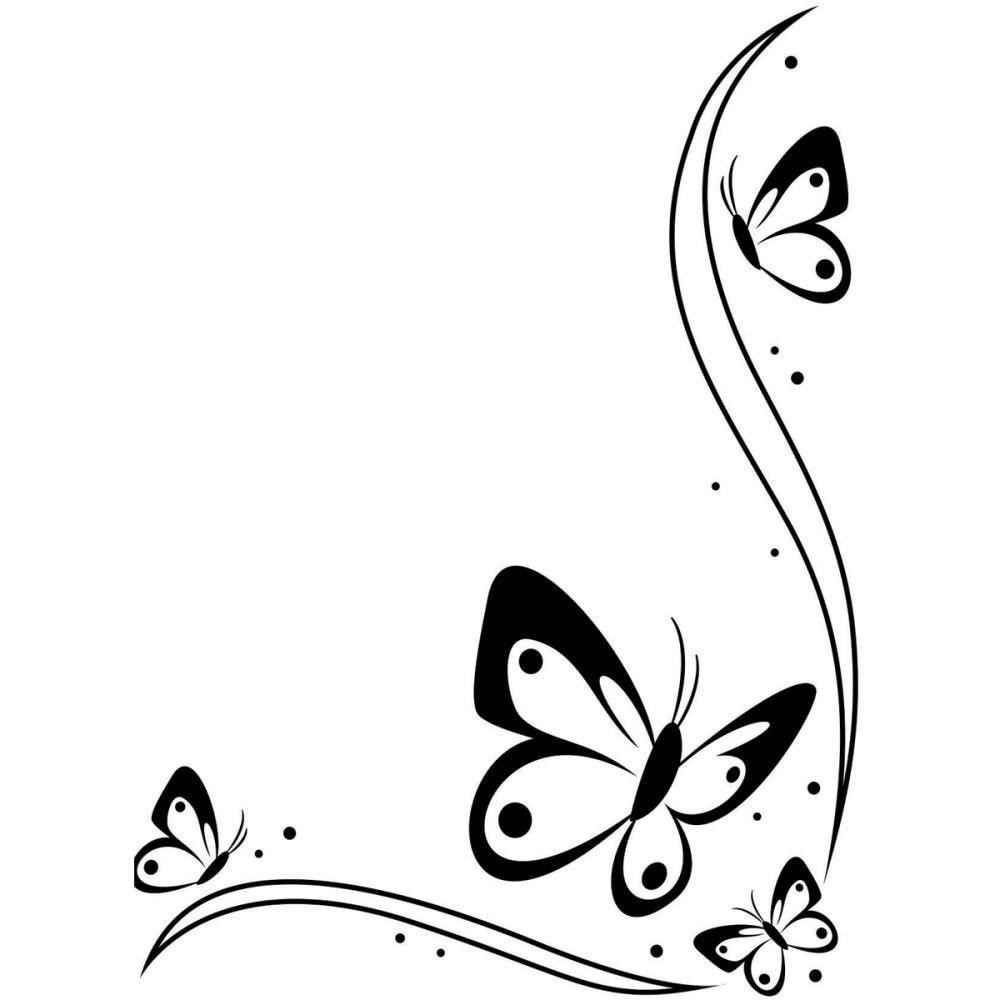 Corner Border Design Black And White Butterfly