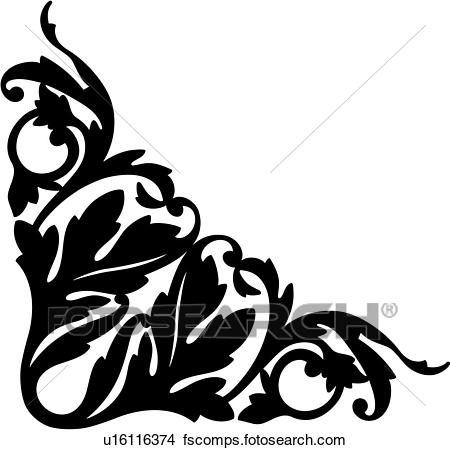 450x450 Clipart Of , Antique, Border, Corner, Corner Border, Flourish