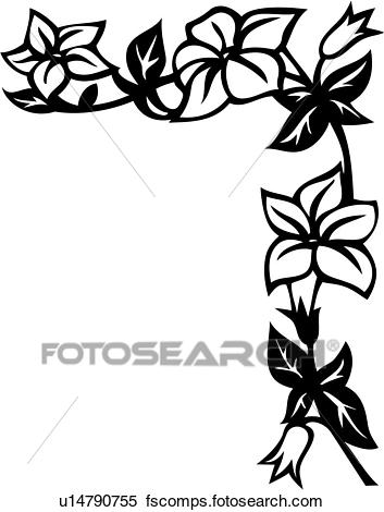 353x470 Clipart Of , Blossoms, Border, Corner, Floral, Vine, U14790755